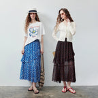 Floral Ruffle-Hem Midi Skirt