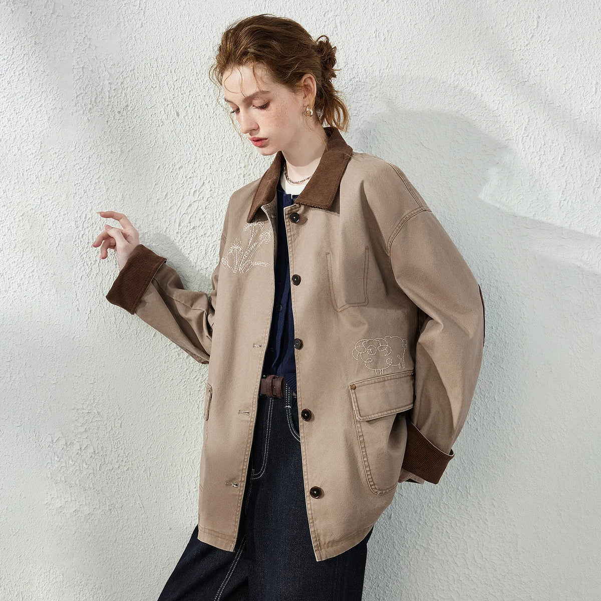 Contrast-Collar Elbow-Patch Jacket