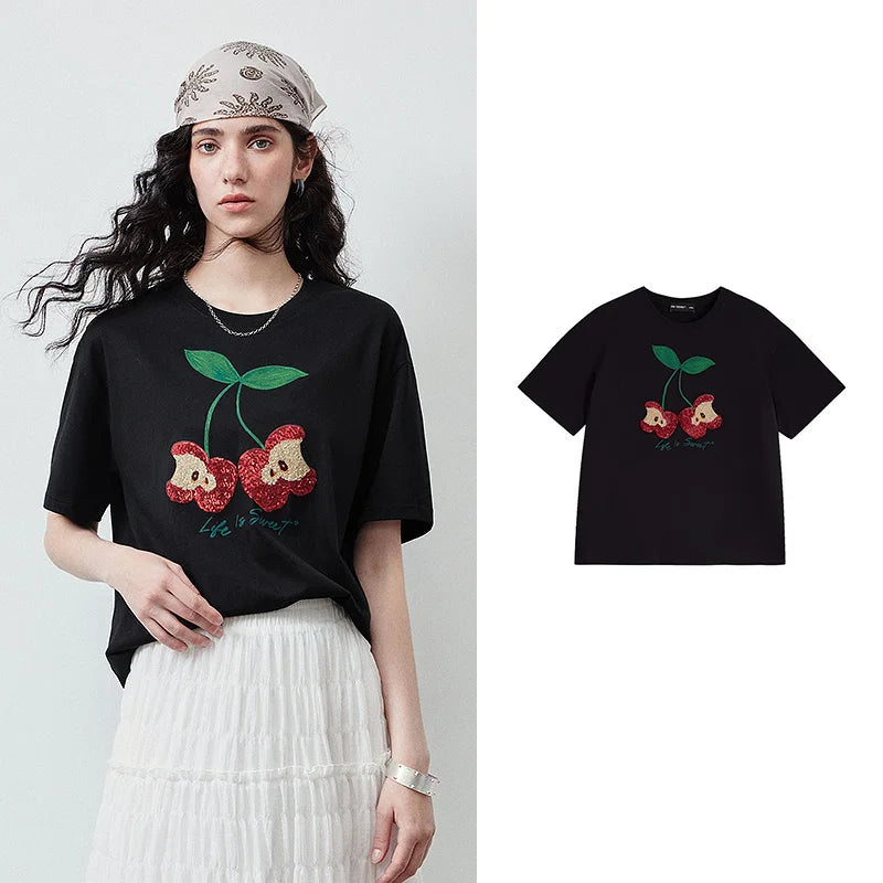 Apple-Motif Crewneck Tee