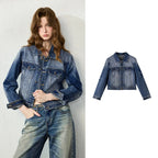 Cropped Button-Front Denim Jacket
