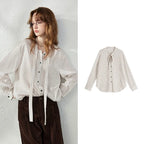 Striped Tie-Neck Button-Front Blouse
