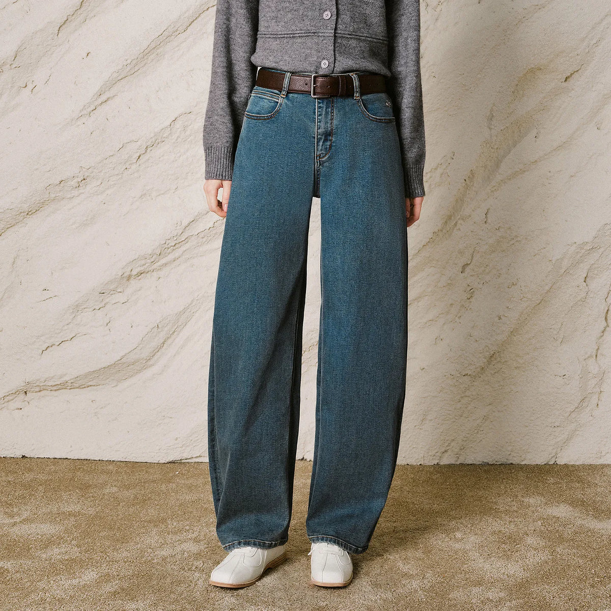Curved-Leg Washed Jeans