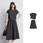 Asymmetric Tee and Midi Skirt Set