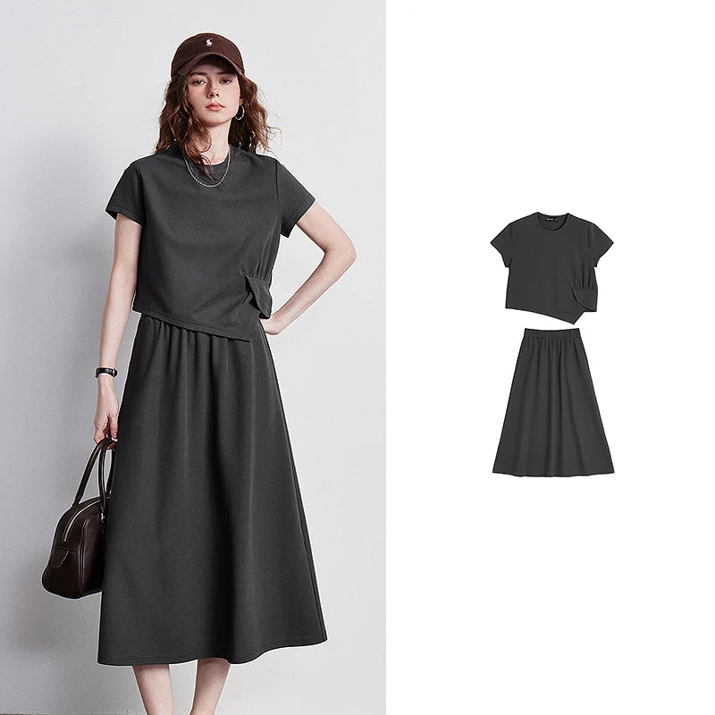 Asymmetric Tee and Midi Skirt Set
