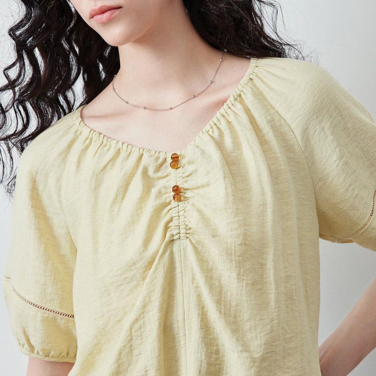 Gathered Puff-Sleeve Blouse