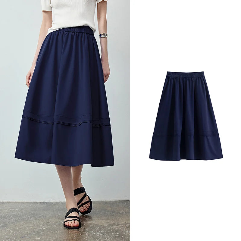 Tuck-Detail Midi Skirt