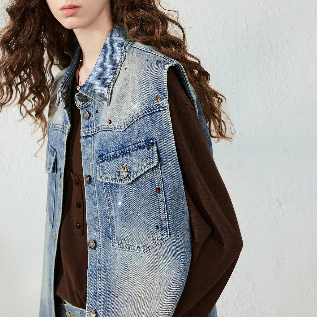 Longline Button-Front Denim Vest