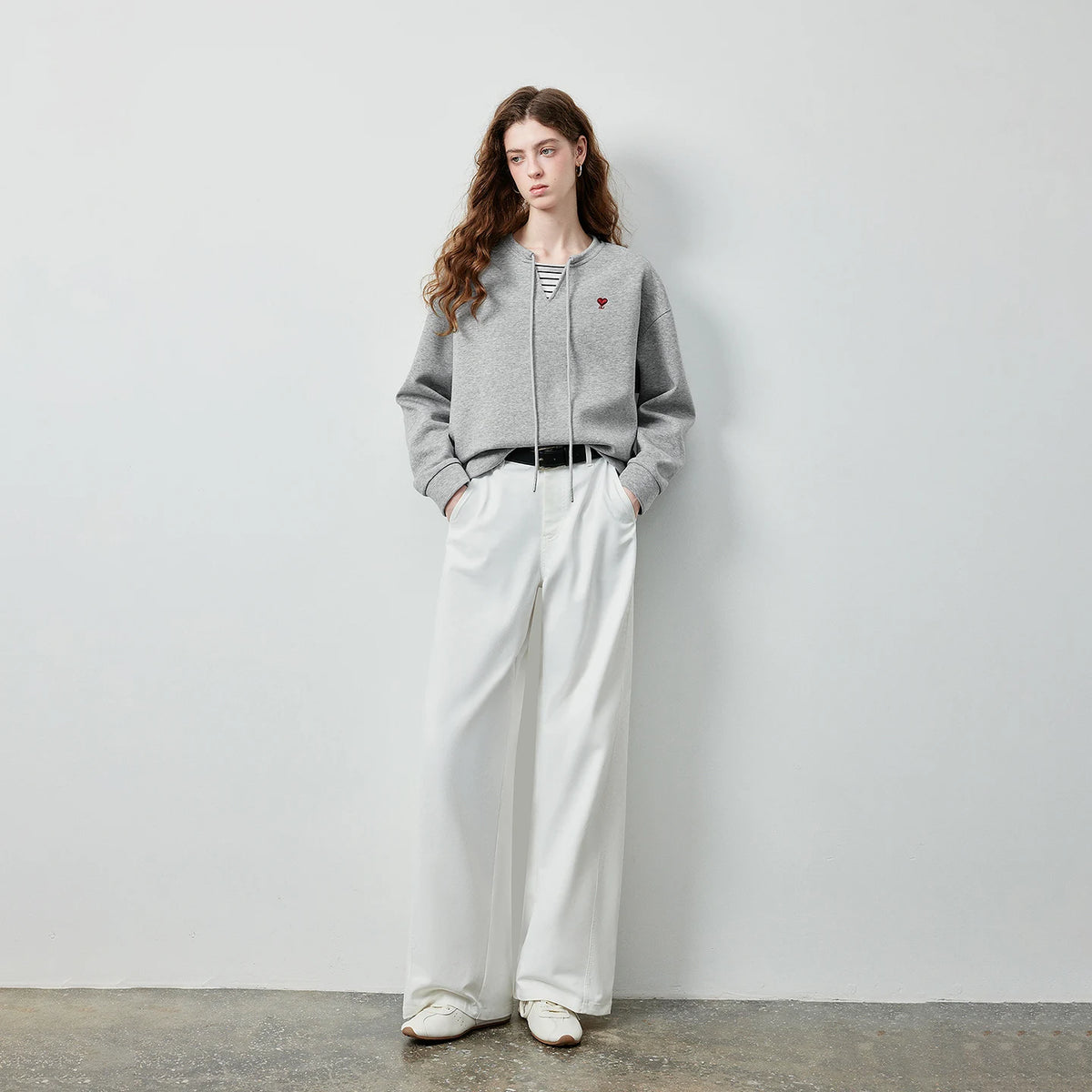 Layered-Look Tie-Neck Sweatshirt