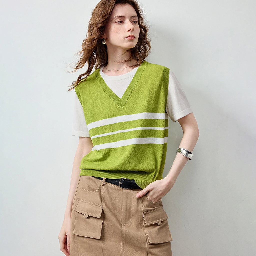 Layered-Look Striped Knit Tee