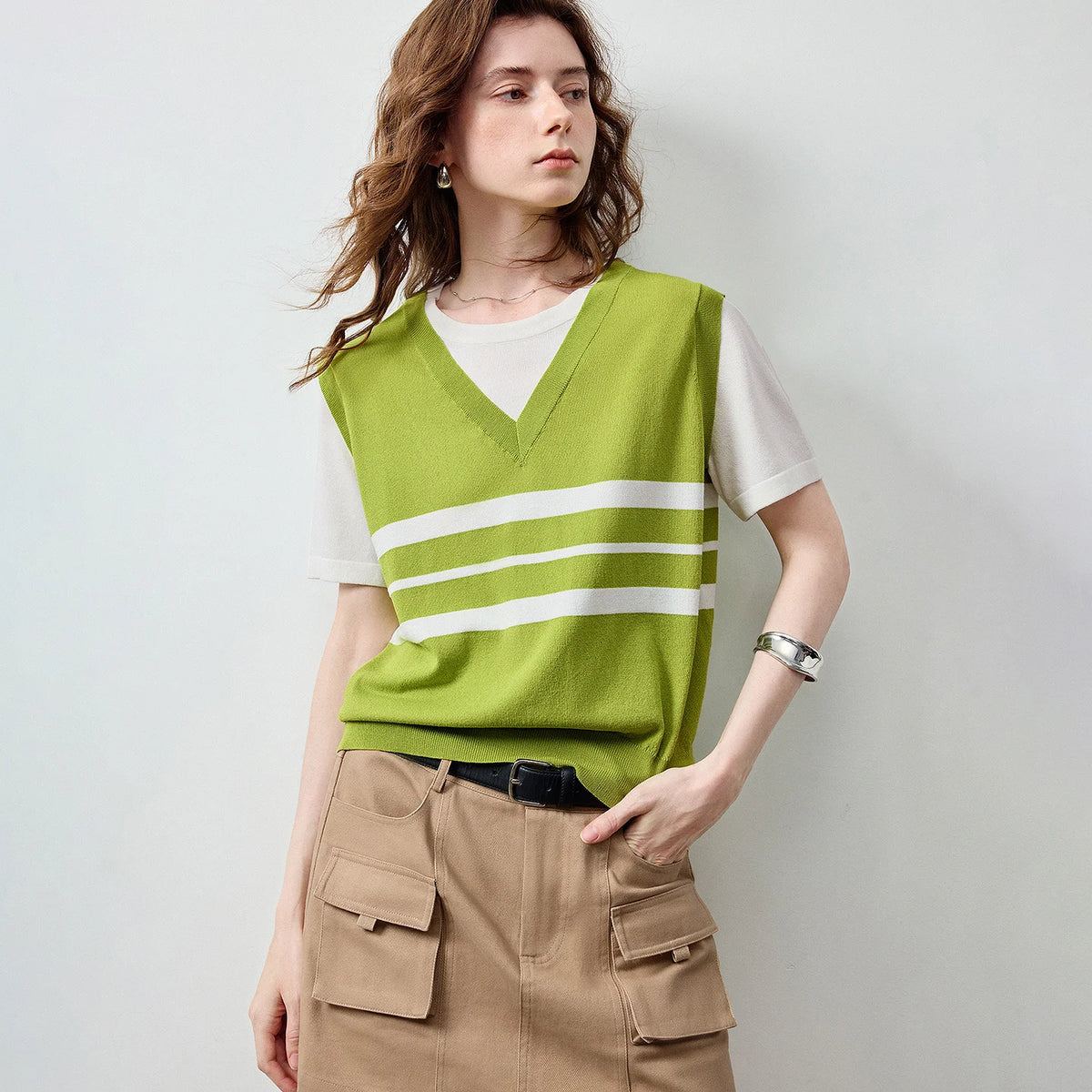Layered-Look Striped Knit Tee