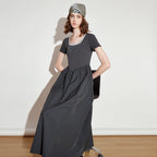 Layered-Look Short-Sleeve Midi Dress