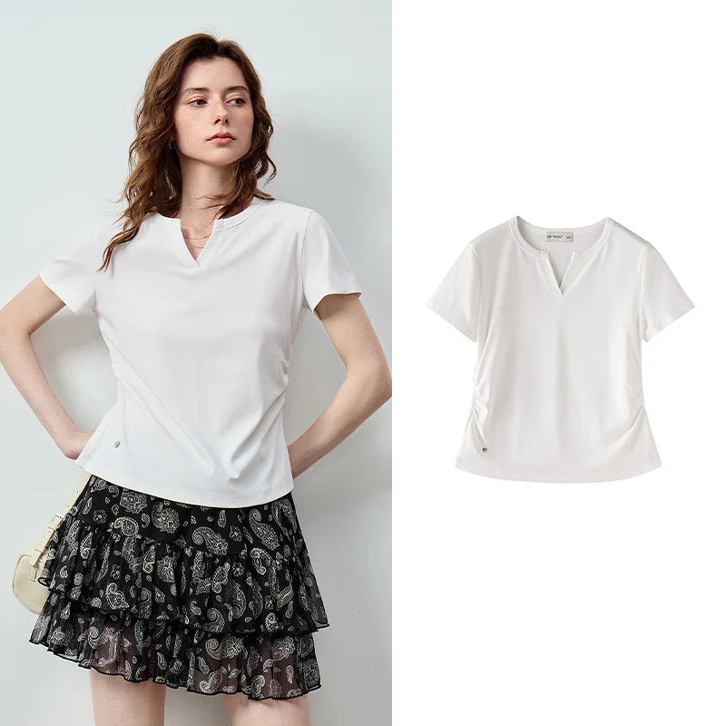 Notched-Neck Short-Sleeve Tee