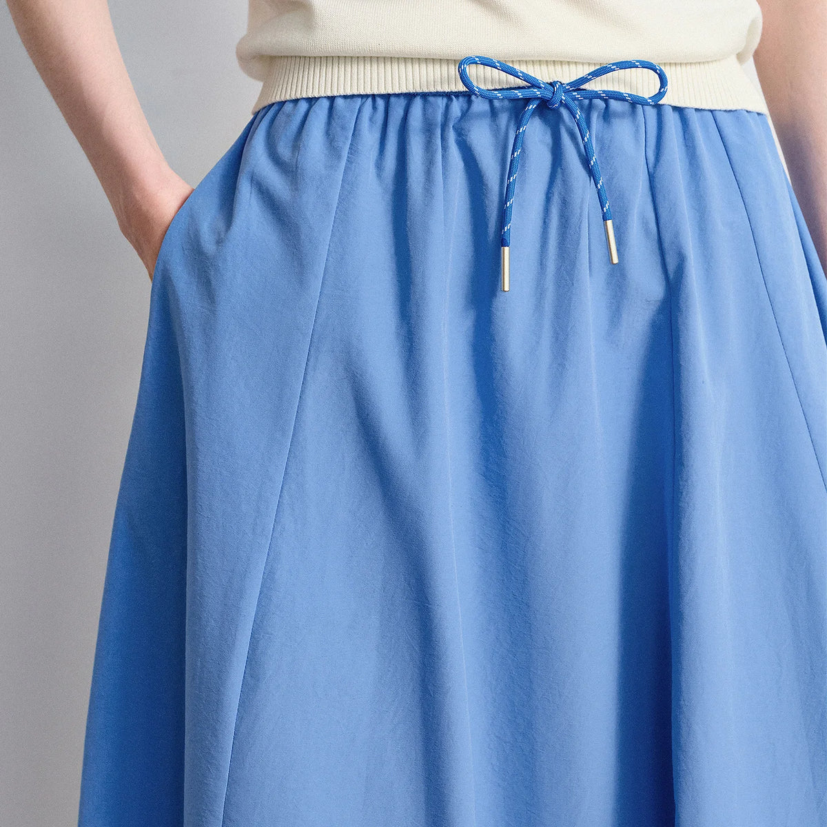 Drawstring A-Line Midi Skirt