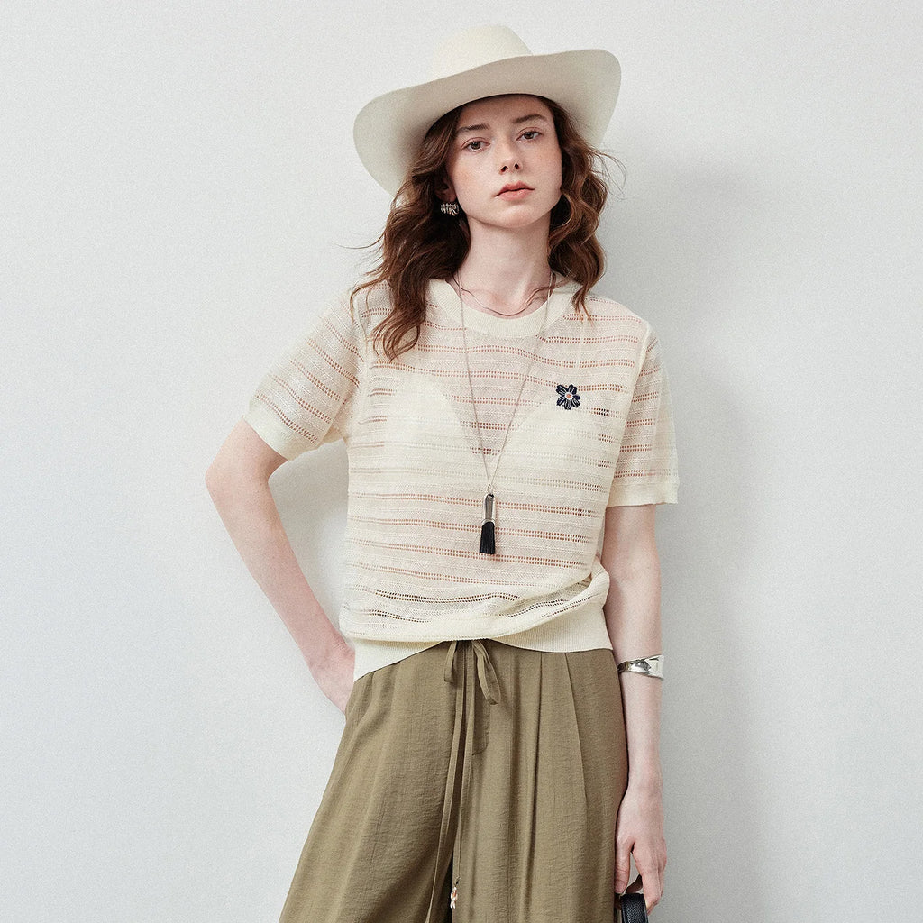 Textured Short-Sleeve Knit Top