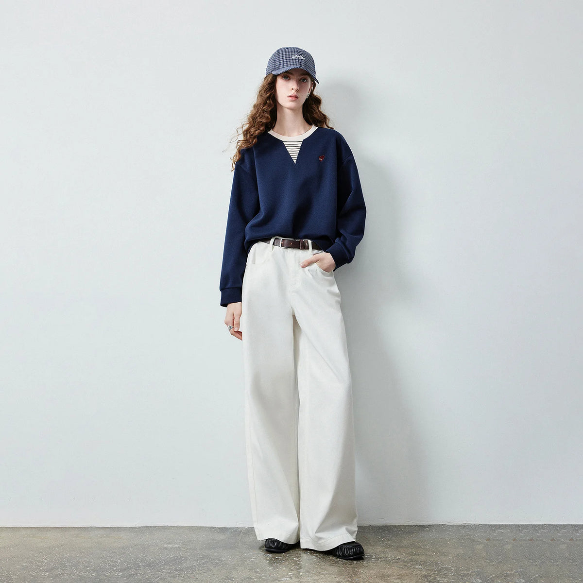 Layered-Look V-Neck Sweatshirt