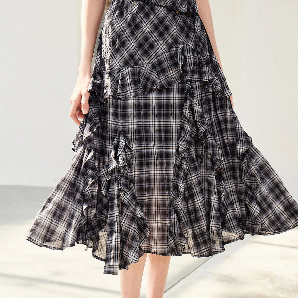 Plaid Ruffled Midi Dress