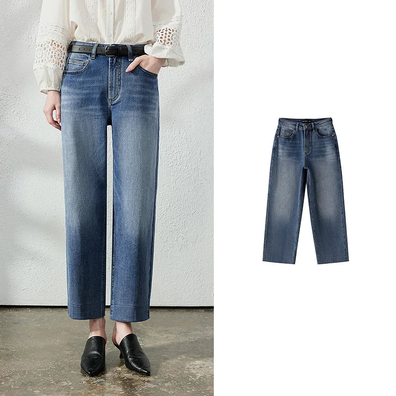 Washed Cropped Tapered Jeans