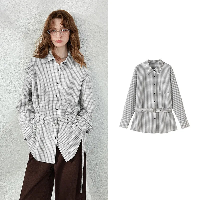 Belted Gingham Longline Shirt