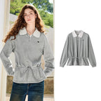 Scalloped-Collar Peplum Sweatshirt