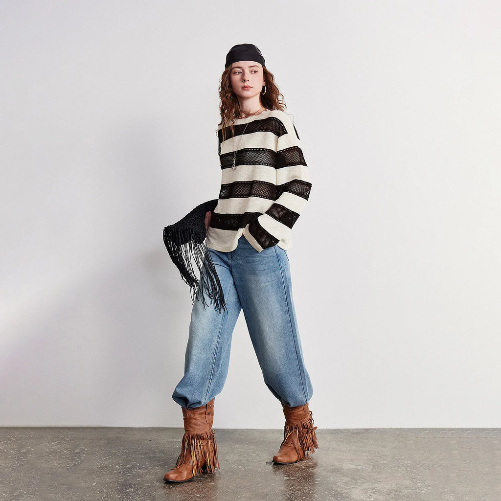 Striped Open-Knit Sweater