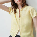 Ribbed Zip-Front Knit Shirt