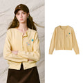 Decorative-Motif Crewneck Knit Cardigan