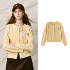 Decorative-Motif Crewneck Knit Cardigan