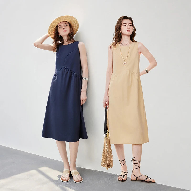Sleeveless Angled-Waist Midi Dress