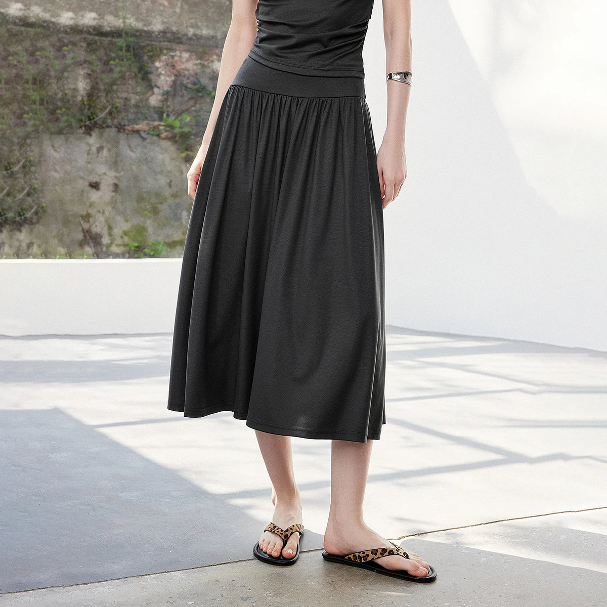 Draped Top and Midi Skirt Set