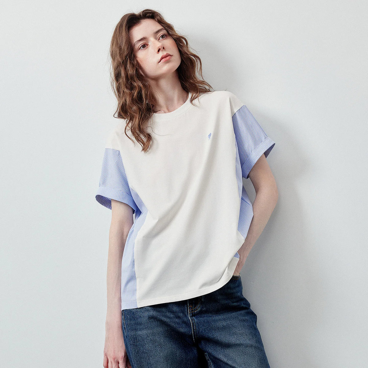Contrast-Sleeve Relaxed Tee