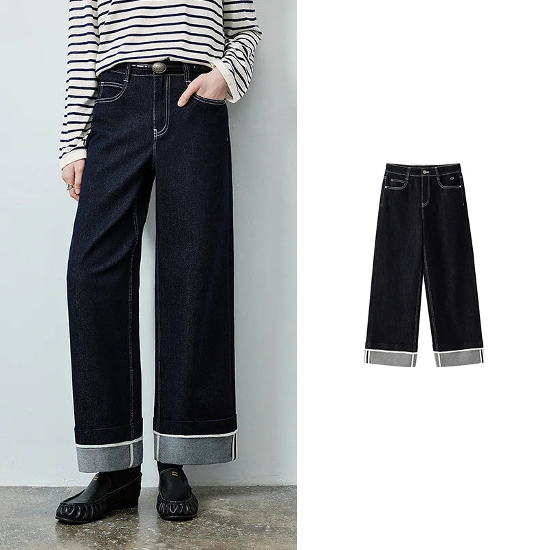 Cuffed Straight-Leg Jeans