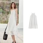 Halter-Neck Eyelet Midi Dress