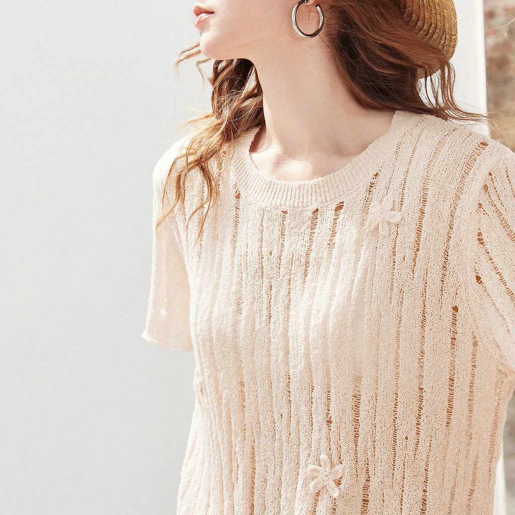 Openwork Short-Sleeve Knit Top