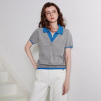 Contrast-Collar Short-Sleeve Cardigan
