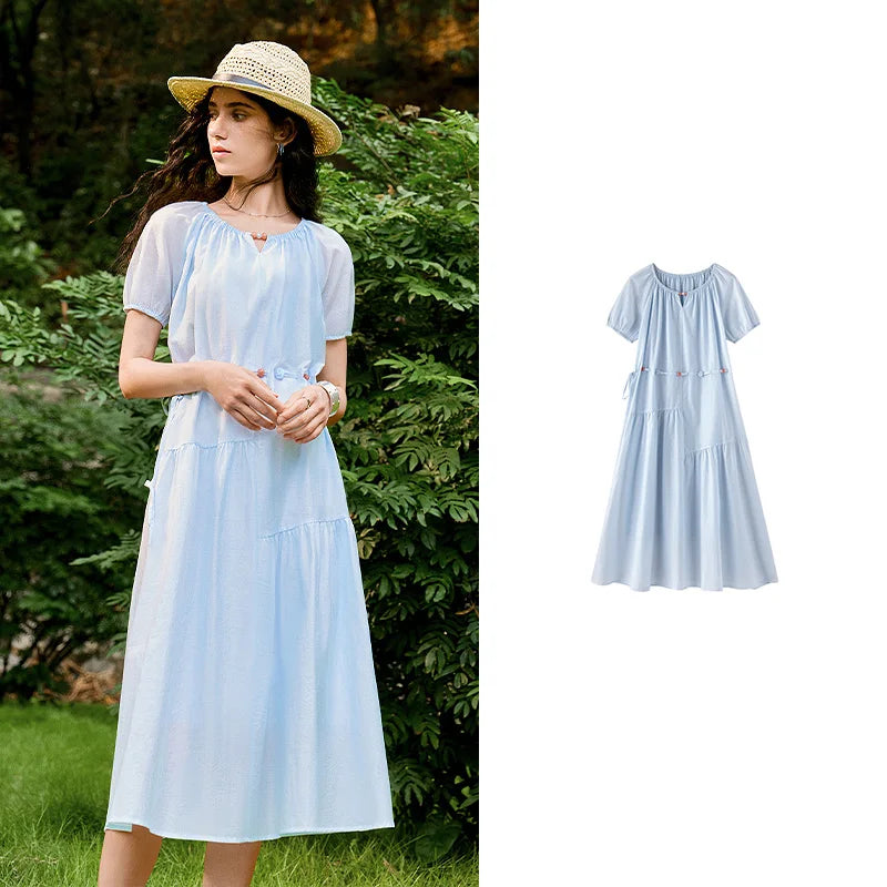 Off-Shoulder Gathered-Waist Midi Dress