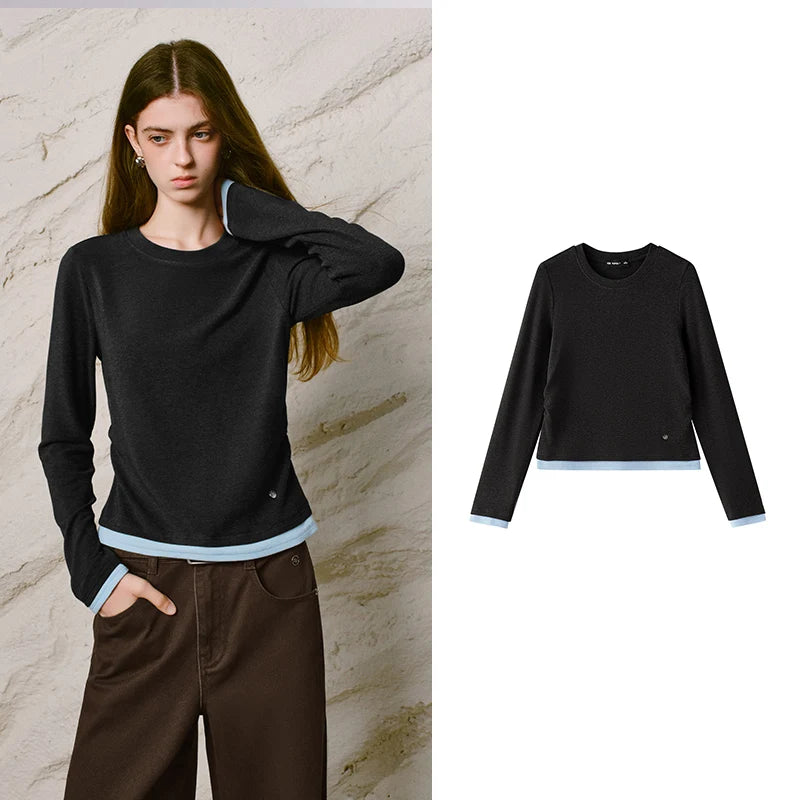 Layered-Look Long-Sleeve Crewneck Top