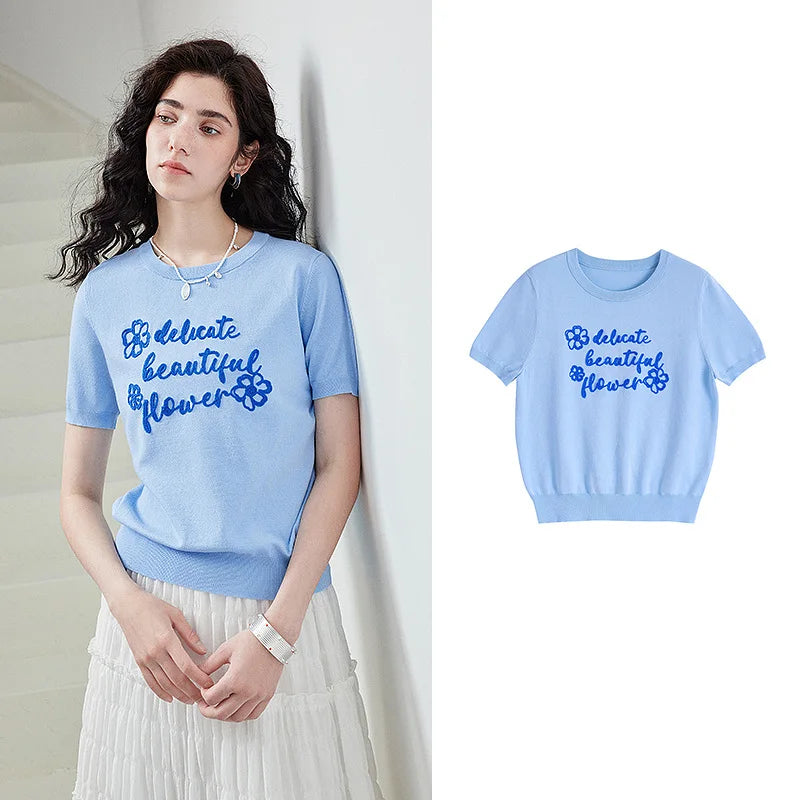 Floral Slogan Knit Top