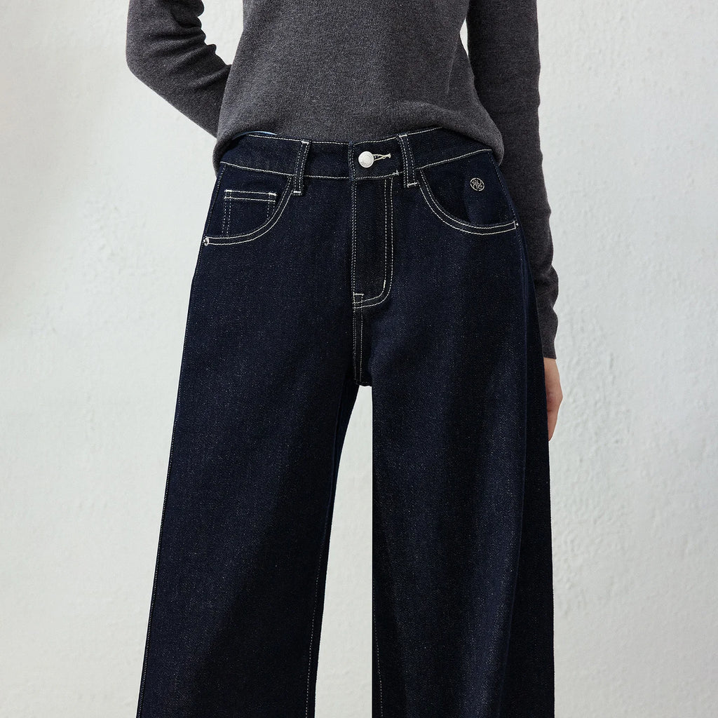 Contrast-Stitch Wide-Leg Jeans