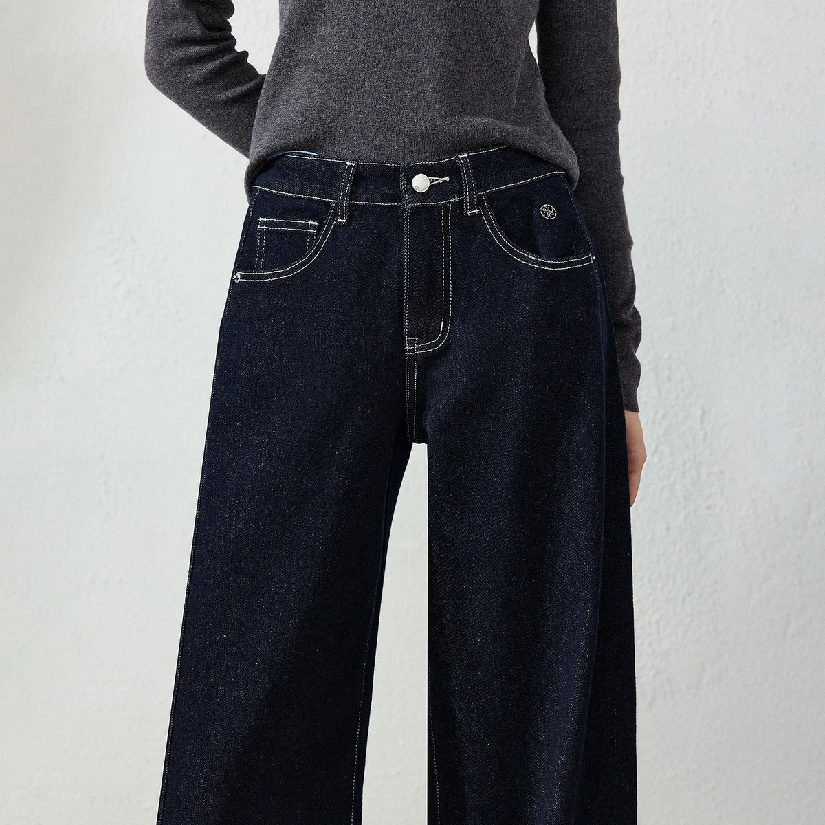 Contrast-Stitch Wide-Leg Jeans