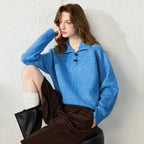 Toggle-Detail Collared Knit Top