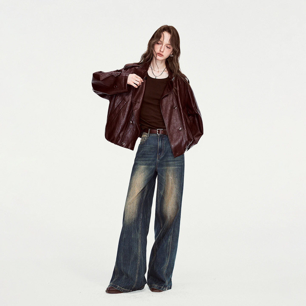Buckle-Collar Glossy Jacket