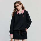 Contrast-Collar Layered-Look Sweatshirt