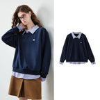 Layered-Look Striped-Collar Sweatshirt