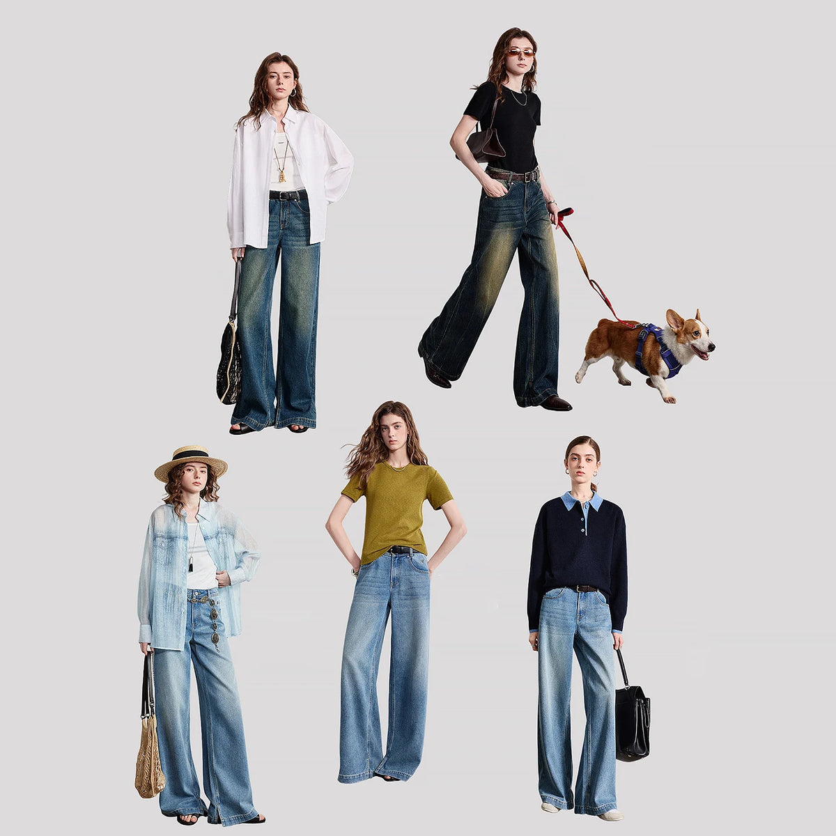 Wide-Leg Washed Jeans