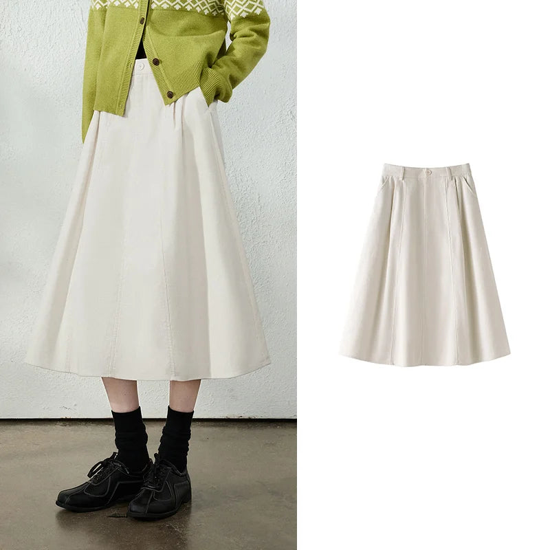 Paneled A-Line Midi Skirt