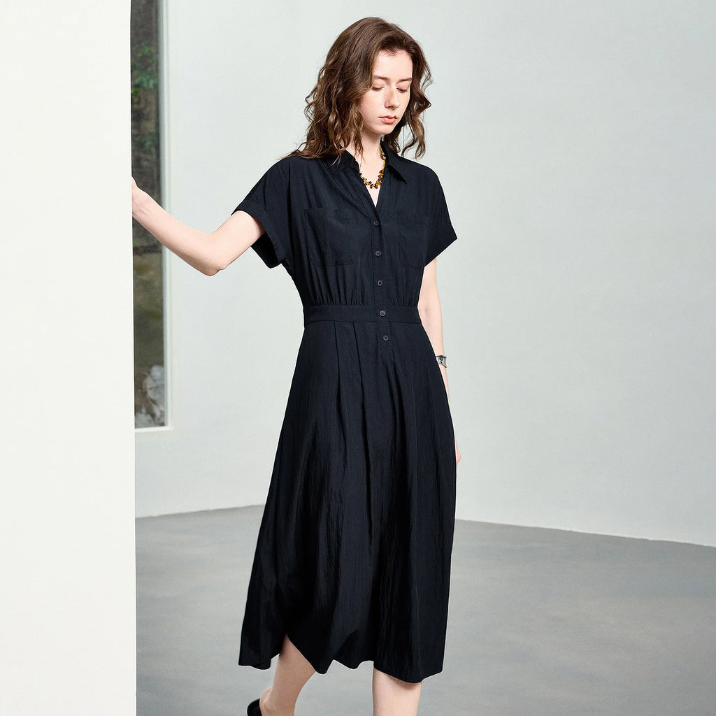 Short-Sleeve Midi Shirt Dress
