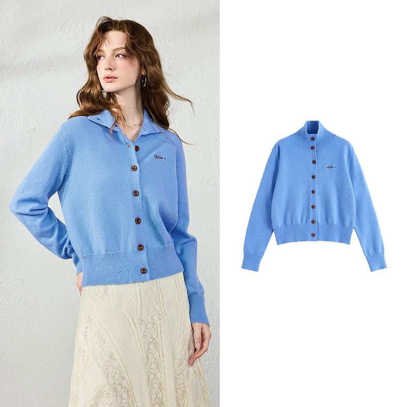 Stand-Collar Button Cardigan