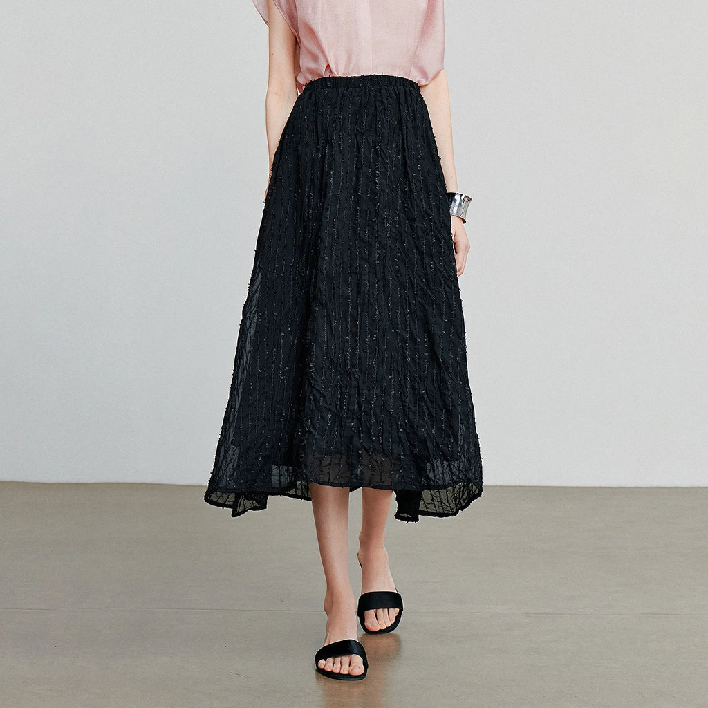 Textured A-Line Midi Skirt