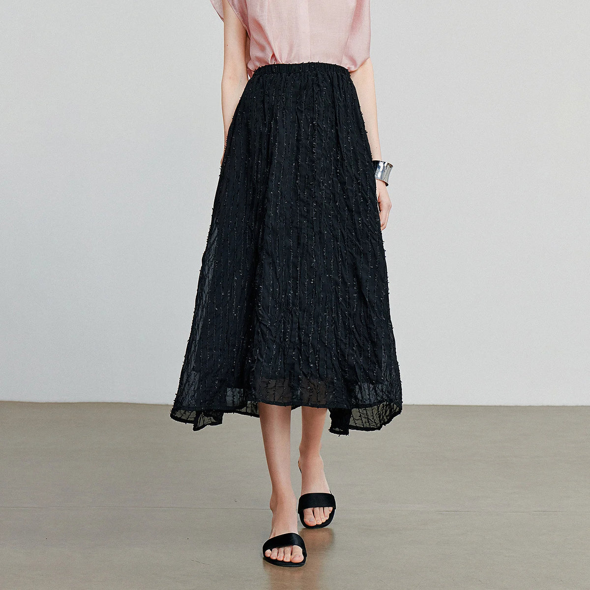 Textured A-Line Midi Skirt