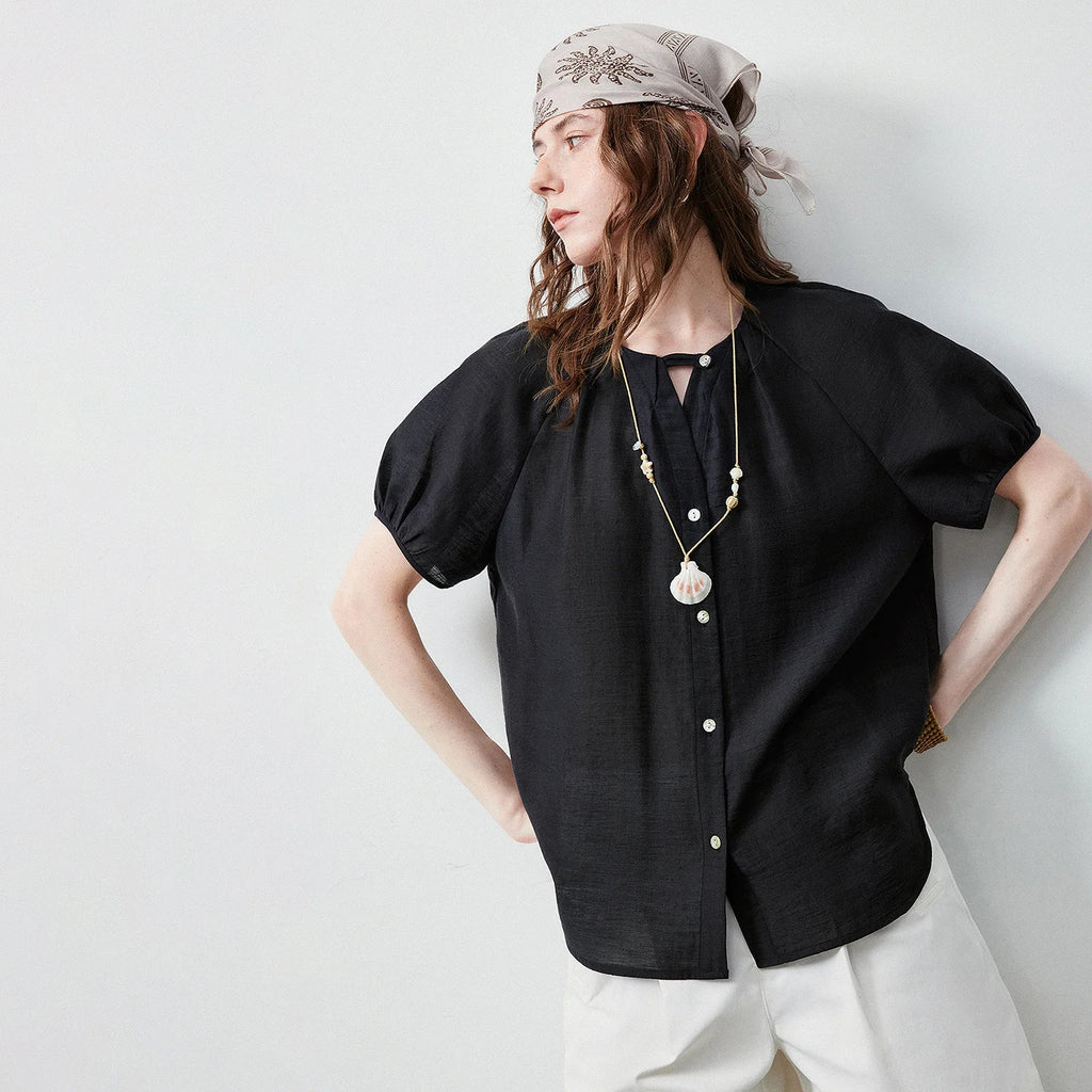 V-Neck Puff-Sleeve Blouse